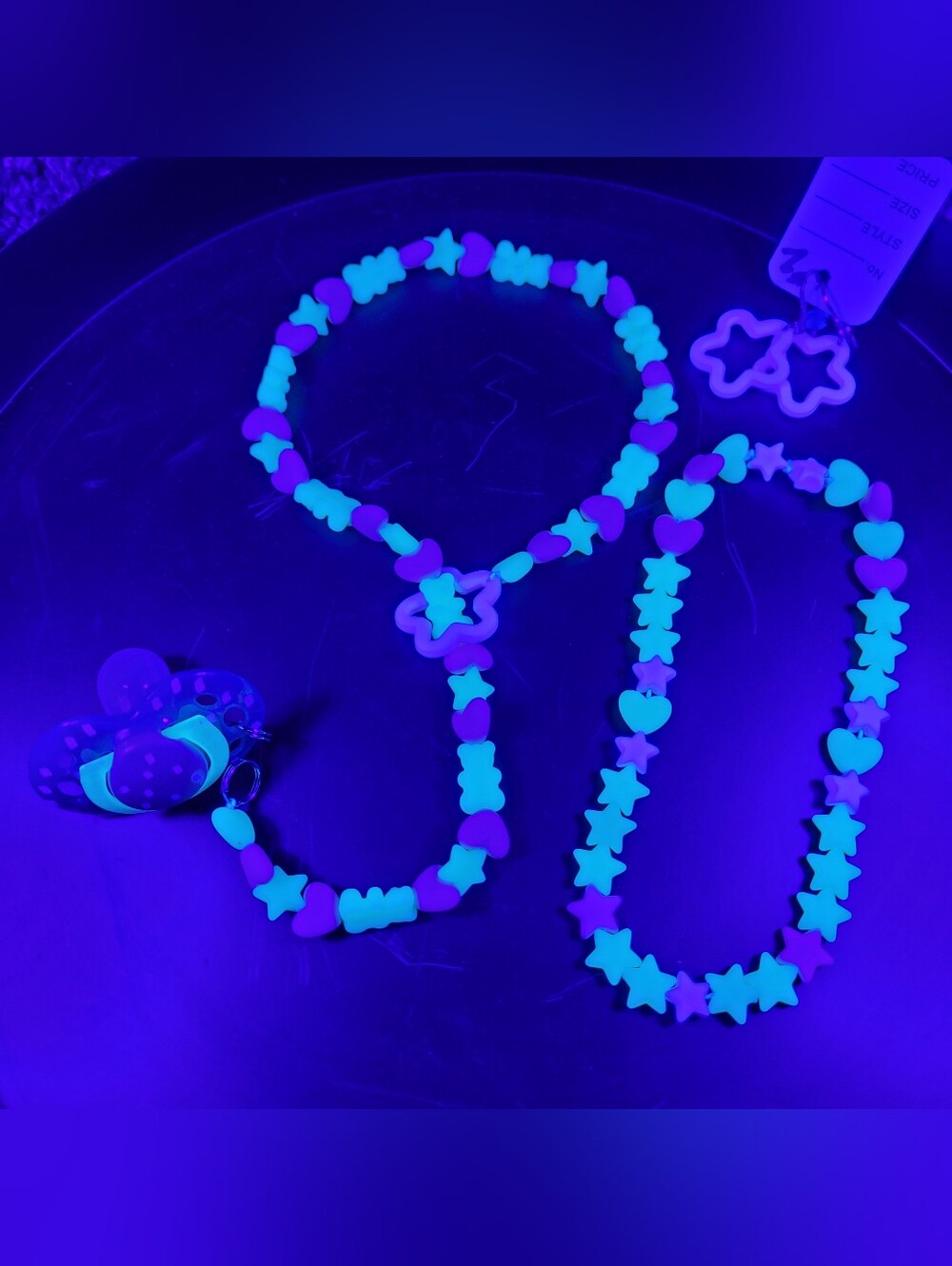 Rave 5pc Set necklace, bracelet, earrings, binky (Kandi strawberry Gummy Bear)